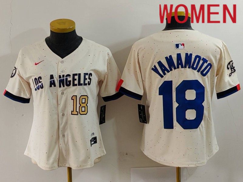 Women Los Angeles Dodgers #18 Yamamoto Cream Fashion Nike Game MLB Jersey style 7011->women mlb jersey->Women Jersey